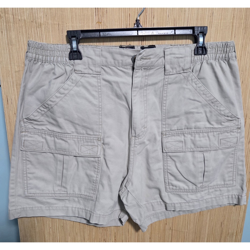 RedHead‎ Mens Khaki Cargo Shorts Size 36 Tan Cotton Canvas Elastic Waist Utility